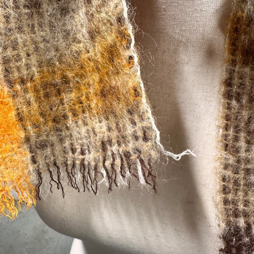 Vintage Donegal Design Mohair Wool Handwoven Scarf Orange Brown Plaid Ireland - Picture 8 of 11